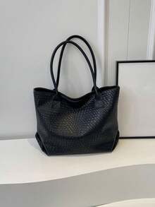 新款大容量编织图案手提包，时尚单肩包，独特设计，纯色单肩包，适合日常出行、购物、工作和通勤。 - 彩色 - 查看 3