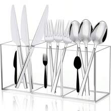 1 قطعة منظم أدوات المائدة من الأكريليك - تخزين مطبخ وطعام متين من البلاستيك للسكاكين والشوك والملاعق - تصميم موفر للمساحة مع مقابض سوداء، مناسب للاستخدام المنزلي أو التجاري، حل تخزين المطبخ | أدوات المطبخ الحديثة | صندوق بلاستيكي متين، صينية أدوات المائدة، صندوق تخزين، منظم ومخزن المطبخ - متعدد الألوان - مشاهدة 13