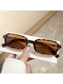 1 Pair Of Retro Rectangular Lightweight Women's Fashion Glasses, Black PC Frame And Lenses, Fashionable Streetwear Accessories For Daily Fashion, Glasses Accessories - 豆花框茶片 - 查看 4