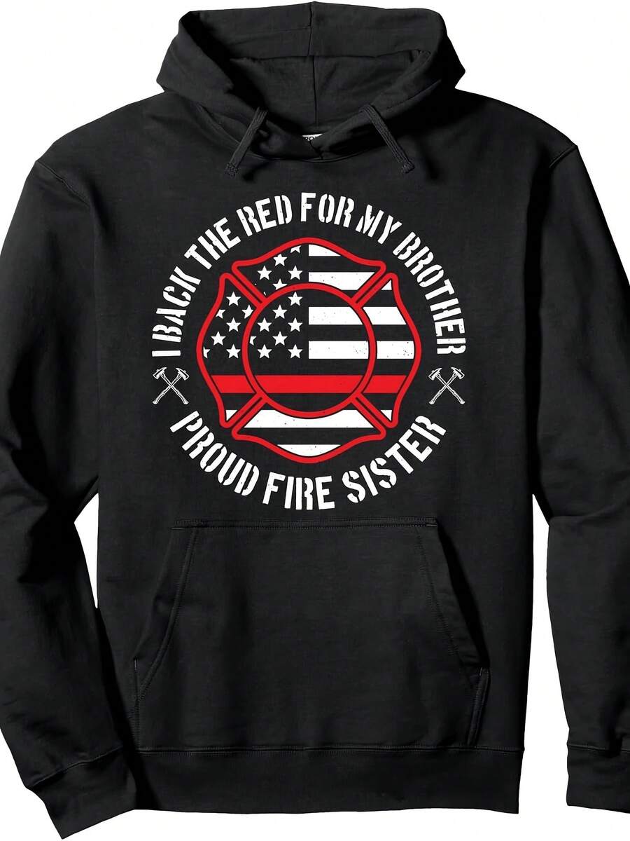 Proud Fire Sister Firefighter Sister Of A Fian Sis Pullover Hoodie,Christmas Thanksgiving New Year Birthday Hoodie Gifts For Mom Dad Men Women Friends, Black Soft Fabric - Phong cách 18 - Xem 1