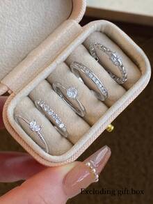 5件套奢华精致微镶锆石链条设计独特可调节铜戒指套装，适合女性日常及派对佩戴（不含礼盒）