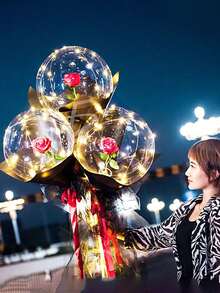 Globo Transparente Led de Luz Rose Bouquet con Luz Led Luminoso Regalo navidad navideña Christmas Globo Transparente Led Rose Bouquet Decoración Luminoso Regalo - Multicolor - Ver 1