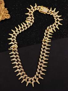 1件时尚前卫奢华朋克摇滚水晶镶嵌项链，男士百搭配饰，适合派对、音乐节、休闲穿着