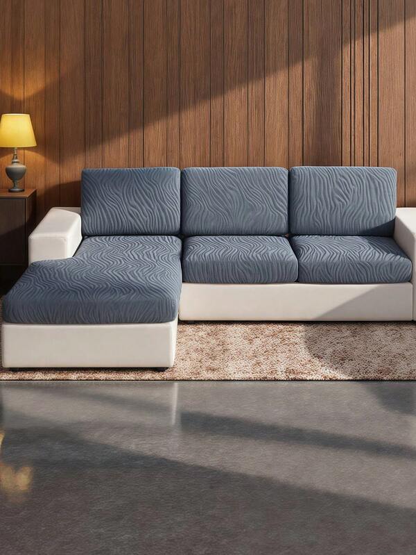 1pc Elastic Jacquard Sofa Seat Cushion Cover, Wavy Pattern, Protects Sofa, Dust-Proof And Dirt-Resistant, Removable And Washable, Suitable For All Seasons, Ideal For Living Room Decor