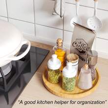 Bamboo Lazy Susan Turntable Organizer, Kitchen Spice Rack & Living Room Snack/Cosmetic Storage, Non-Slip Rotating Tray, Home Essential - 原木色 - 查看 7