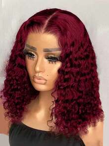 ownvmor 99j Burgundy Lace Front Wigs Human Hair 20 Inch Deep Wave Lace Front Wigs Human Hair Pre Plucked Red Curly Human Hair Wig 5x5 HD Colored Frontal Wet And Wavy Loose Deep Wave - 酒紅色 - 查看 2
