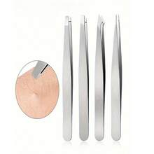 4 Stück Präzisionspinzette Set für Augenbrauen, professionelle Edelstahl Pinzetten für Augenbrauen - großartige Präzision für Gesichtshaare, Splitter und eingewachsene Haar Entfernung Augenbrauen Trimmer Haar Entfernung, Gesichtshaarentfernung, Haarschneider, Haarschneider, Barbierzubehör, Haarschnitt, Tasche, Organizer, Aufbewahrung, Haarzubehör