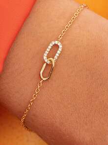 1条925纯银经典双扣立方氧化锆手链，女士日常、派对、生日佩戴 - 金色 - 查看 3