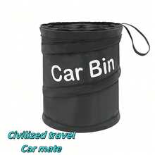 1pc Multi-Functional Car Trash Can, Foldable Car Garbage Bin Storage Container - Black - View 5