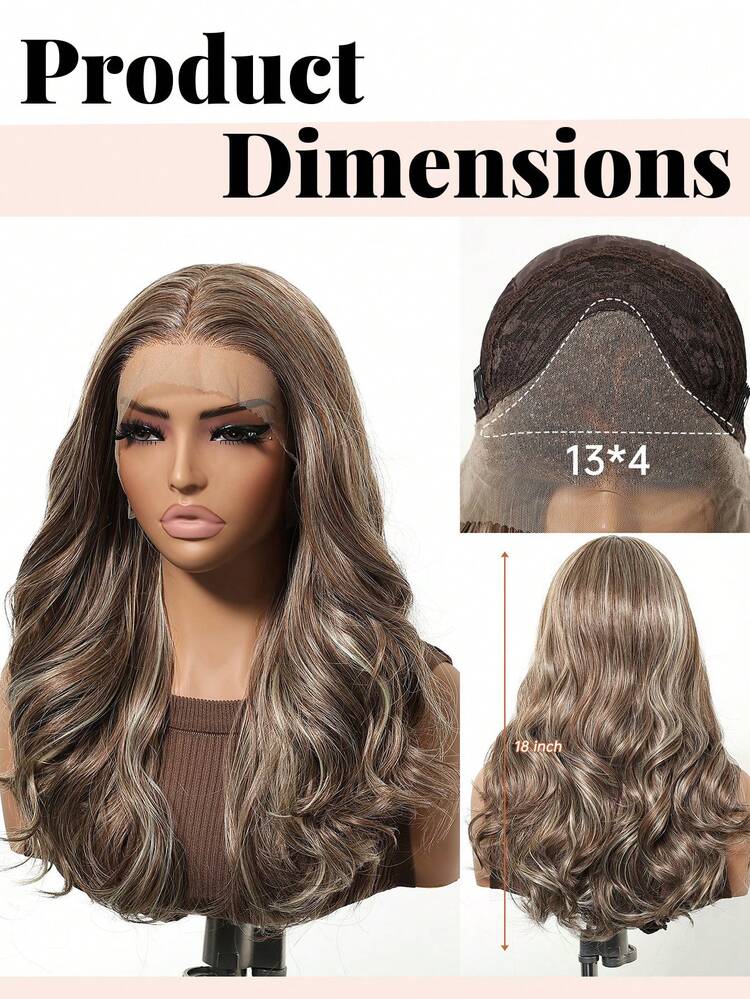 13*4 高清蕾丝前假发，18 英寸长米色挑染波浪长卷发，高品质女士蕾丝假发，耐热合成蕾丝假发，适合所有节日和日常佩戴，随时可佩戴，节日期间送给女孩的完美礼物。 - 挑染米色 - 查看 2