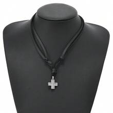 Hot Selling New Necklace Alloy Cross Accessories Simple Retro Woven Leather Necklace Unique Jewelrynecklace For Men - màu đen - Xem 3