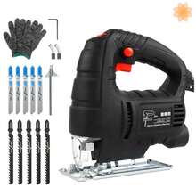 Sierra Caladora Eléctrica 6 Velocidades Ajustables, Sierra Caladora Eléctrica Profesional Cierra Para HerramientasDe Corte , Varios Accesorios, Abrazadera Y Porta Cuchilla Sierra Para Madera/metal/plástico - Incluye Sierras, Guantes - Negro - Ver 6