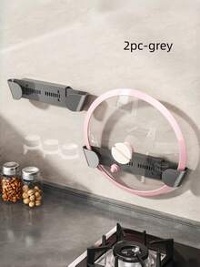 1 pieza Estante ajustable para tapa de olla montado en la pared, organizador de almacenamiento de cocina sin taladro, soporte plegable para tapas, tablas de cortar y utensilios de cocina