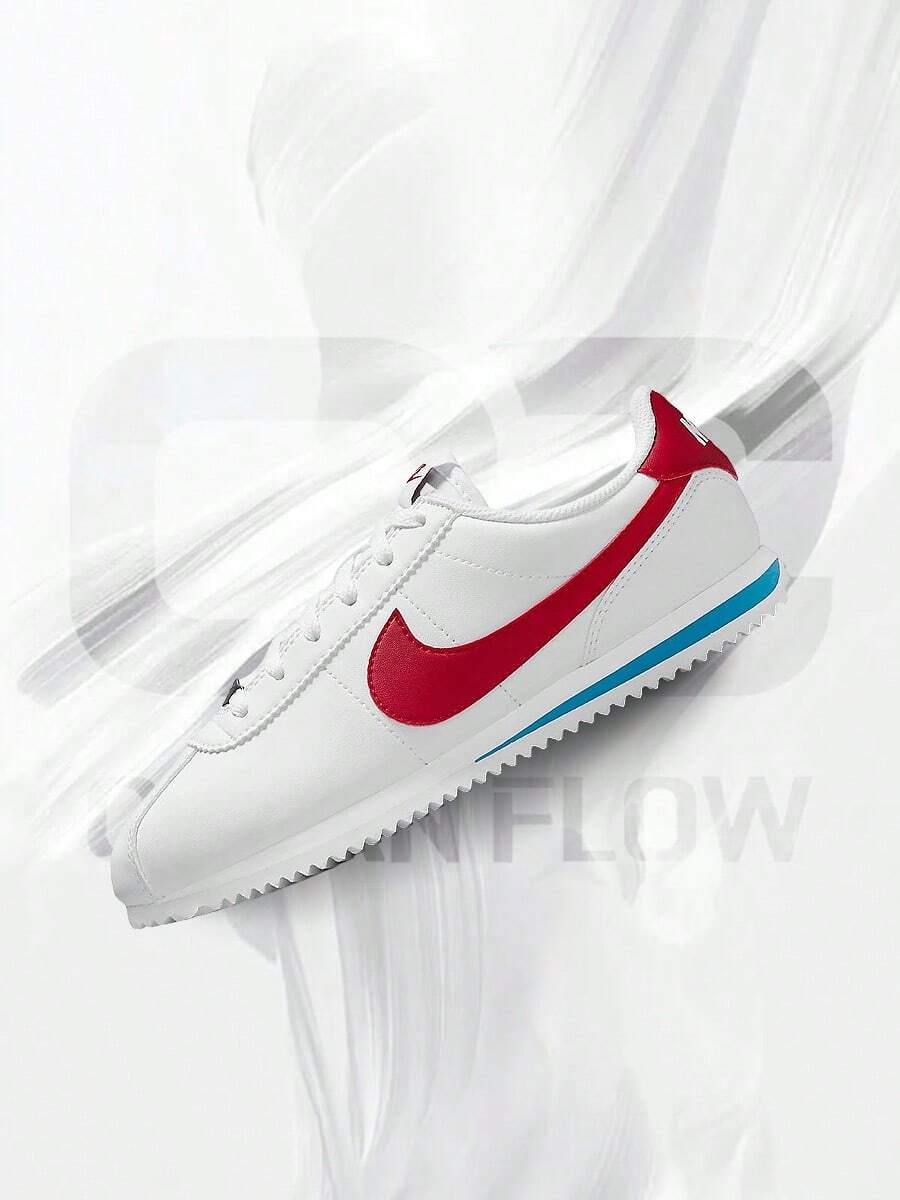 Cortez White Varsity Blue Varsity Red (GS)– Big Kids Lifestyle Sneakers – Shoes For Youth/Women - Vintage -Spring & Summer-Inspired Running Shoes, Shock-Absorbing Comfort, Gym To Streetwear Casual Wear-Easter Gift–DM0950 115 - 白/校隊藍/校隊紅 - 查看 1
