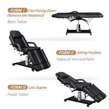 Facial Massage Tattoo Bed Height Adjustable With 2 Adjustable Split Legs Black - mặc định - Xem 8