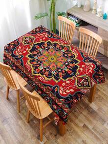 1pc Middle Eastern Pattern Fabric Printed Tablecloth, Rectangular Lightly Water-Resistant Printed Dining Table Cloth, Suitable For Restaurant And Living Room Decor - Multicolor - View 9