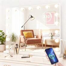 LED make up mirror con 17 luces vanity dressing table mirror 70x55cm, espejo tocador con iluminación led profesional, accesorio esencial maquillaje, luz regulable, decoración contemporánea - Blanco - Ver 5