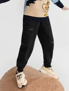 Balabala 儿童男童抓绒运动裤，2025秋冬款，保暖休闲 - 黑色 - 查看 1