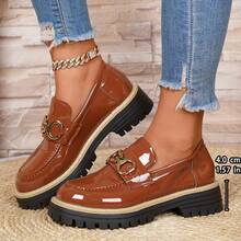 女士乐福鞋，复古学院风小皮鞋，棕色蝴蝶结装饰，套脚鞋，厚底鞋，女鞋，女士工作鞋 - 棕色 - 查看 3