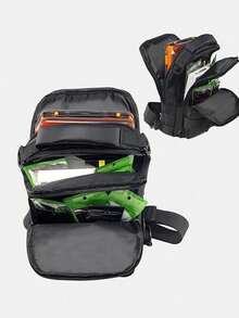 户外小型钓具收纳胸包，男士斜挎包，空间宽敞，收纳有序，便携易用，多隔层设计，可调节肩带，拉链封口，时尚黑色外观