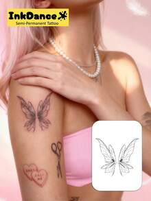 1 Set "Butterfly" Tattoo Stickers, Revolutionary Technology, Semi-Permanent Tattoos, Temporary Tattoos, Long Lasting, Waterproof, Realistic Tattoo Effect, Plant-Based Formula, Product Number X039 - Black - View 2