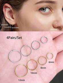 8/6/4/3 件 18K 镀金小环耳环套装，适合女性软骨鼻中隔耳洞珠宝，防过敏细金环 6 毫米 8 毫米 10 毫米，灵活穿孔环 18K 镀金防过敏不锈钢 - 20G 迷你圈耳環 - 查看 12