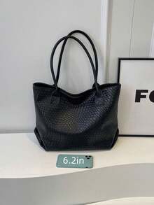 新款大容量编织图案手提包，时尚单肩包，独特设计，纯色单肩包，适合日常出行、购物、工作和通勤。 - 彩色 - 查看 4