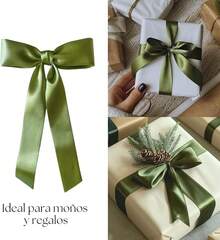 Rollo Listón De Tela Satinado 3.8cm Ancho y 45 Metros largo. Para Decoración, Envoltura De Regalo, Manualidades, Flores Eternas, Cinta Para El Cabello, Moños, Arreglos Florales, Ramos yás. MARCA JACK BROTTHERS (Verde Olivo) - Verde Oliva - Ver 4