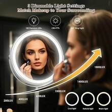 Professional 8.5 Large Lighted Makeup Mirror With Brighter Lights, 1X/10X True Magnifying Mirror With 3 Color Dimmable Lights, 90 Shadowless LEDs, 360°Swivel Seamless Vanity Mirror, Pearl Nickel - 15倍可充電銀 - 查看 4
