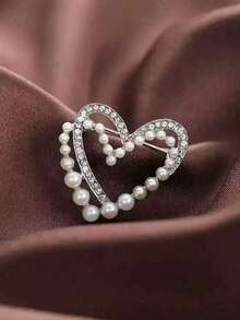 1pc Women's Zinc Alloy Vintage Suit Brooch With Hollow Out Double Heart Shape, Faux Pearl And Rhinestone Decoration Valentine's Day Valentines Dress Accessories Pin For Clothes Bag Charm School Office Accessories Shirts Jacket Jewelry Christmas Halloween Clothes Pin Funny Cute Teacher Gifts - A - View 5