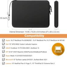 حقيبة كمبيوتر محمول 15 بوصة مقاومة للصدمات، حقيبة كمبيوتر عالمية لماتبوك 15 و 15.6 بوصة، حقيبة حماية مقاومة للماء من EVA باللون الأسود مع أشرطة، صندوق EVA 13.3 بوصة لأجهزة M1 و M2 و M3 و M5 و A3434 و 2025، حقيبة للنساء للسفر والضروريات - الأسود - مشاهدة 8