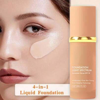 Suero Protector Solar SPF 50 + Base de Maquillaje 4-en-1 – Hidratante, Unifica Tono, Adaptación al Color, Cuidado Facial