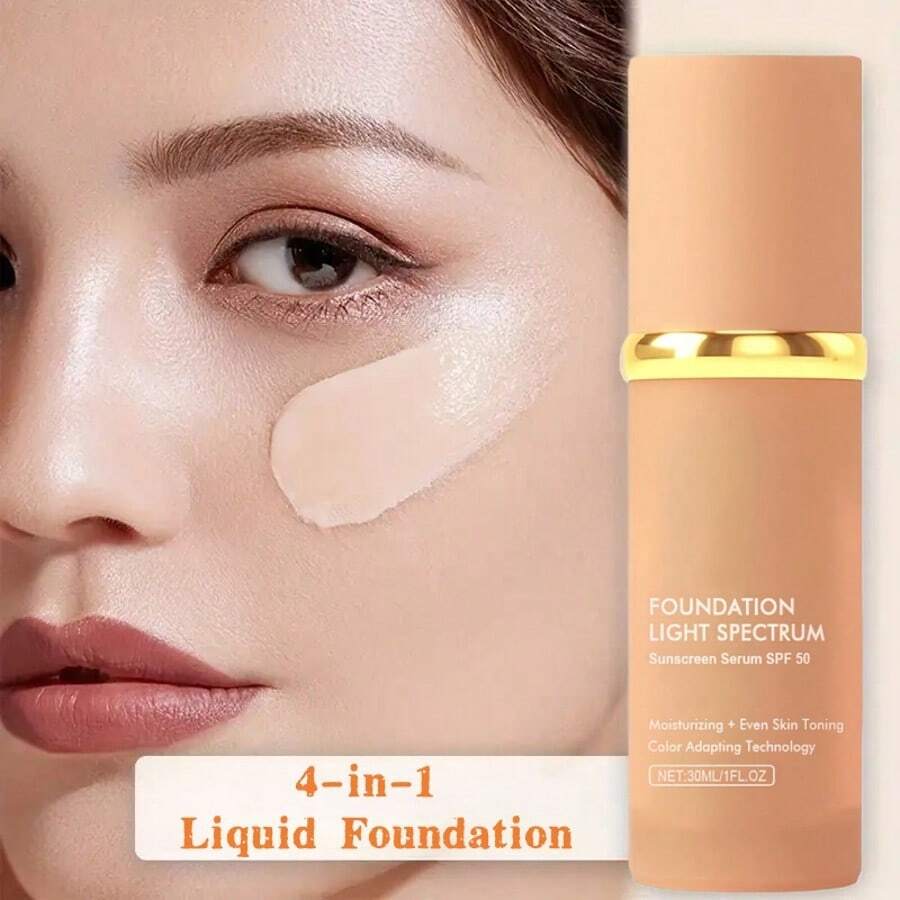 Suero Protector Solar SPF 50 + Base de Maquillaje 4-en-1 – Hidratante, Unifica Tono, Adaptación al Color, Cuidado Facial