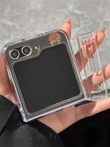 可爱DIY卡通猫腊肠犬简约插画果冻环氧树脂贴纸透明手机壳，兼容三星Galaxy Z Flip7 Flip6 Flip5 Z Flip 4 3，可爱动物图案折叠后盖 - 狗 - 查看 4