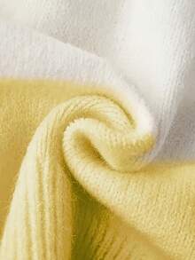 Women's Elegant Pink & White Colorblock Hooded Cardigan Sweater - Loose Fit Short Length With Front Button Closure, Soft Stretch Fabric, Cozy Fall Winter Jacket For Casual & Semi-Formal Outfits, Casual Attire, Comfortable Fabric, Stretchy Material, Stylish Knitwear, Office Wear - 黃色 - 查看 4