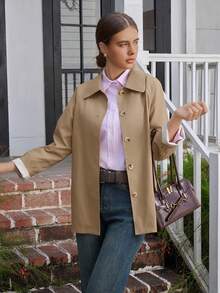 معطف قصير مبطن للنساء ذوات الحجم الكبير بياقة وشق خلفي، أنيق وكاجوال، مناسب للتنقل والأوقات الحرة، للربيع والخريف، عيد الميلاد