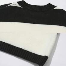 Autumn/Winter New American Dark Style BF Loose Fit High School Teenager Striped Sweater Couple Set - Black and White - View 5