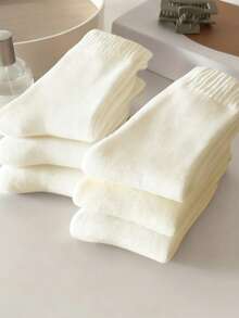 6 أزواج من جوارب نسائية سميكة دافئة من خليط الصوف بلون عاجي، للاستخدام اليومي، شتوية - لون مشمشي - مشاهدة 5