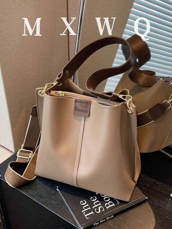 Large Capacity Women's Tote Bag, New Fashionable Solid Color High-End Casual Commuting Crossbody Shoulder Bag