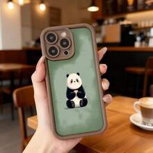 Cubierta de telefono con borde negro y fondo verde claro con estampado de oso panda lindo para uso diario en cafeterias y espacios urbanos Aplicable a los teléfonos de la serie Apple y Galaxy - Negro - Ver 4