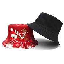 休闲卡通圣诞老人和驯鹿图案渔夫帽，Ho Ho印花，男女皆宜的圣诞派对渔夫帽 - A - 查看 9