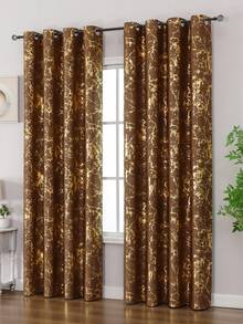 1pc/Set High Precision Gold-Plated Statue Of Liberty Pattern Curtain, Suitable For Living Room/Bedroom/Balcony/Hotel/Office/Bar/Outdoor Queue, Top Grommet Style Curtain, Easy Installation - Coffee Gold - View 4