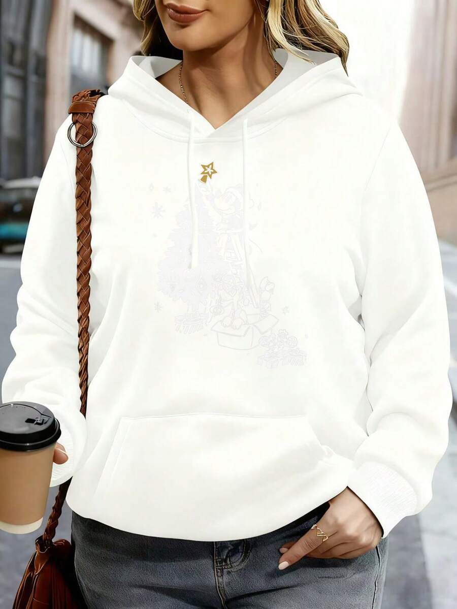 Disney Women Hoodie White Mickey Mouse Print Casual Streetwear Sweatshirt For Daily Wear And Outings - White - View 1