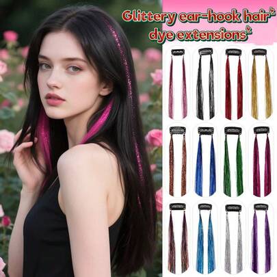 Hair Strand Sequin Clip - 20-Inch Fashionable Shiny Sequins, Synthetic Straight Hair Extensions, Heat-Resistant Sparkling Fairy Hair Accessories, Suitable For Women (Pink)