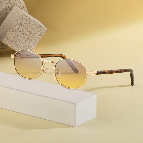 New Arrival European And American Fashion Oval Small Frame Sunglasses, Retro Casual Street Elegant Metal Frame Personality High-End Sunglasses For Men, Suitable For Daily Wear, Outdoor, Driving, UV Protection