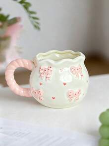 1pc Creative 3D Embossed Hand-Painted Bow Pattern Ceramic Coffee Mug - Multicolor - View 5