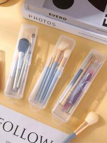 1 pieza/2 piezas/5 piezas Estuches portátiles transparentes para pinceles de maquillaje - Diseño con tapa abatible montada en la pared, estuche de cosméticos portátil a prueba de polvo con gancho colgante, decoración de habitación, bolsas, bolsa de maquillaje, tocador, viaje, bolsa de maquillaje, organizador, almacenamiento, artículo de viaje esencial, organizador de maquillaje, bolsas de maquillaje, neceser