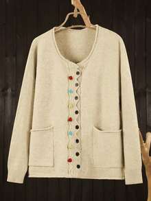 Women's Casual Cardigan, High-Quality Knitted Fashionable Knitwear Top, Autumn/Winter - Apricot - View 4