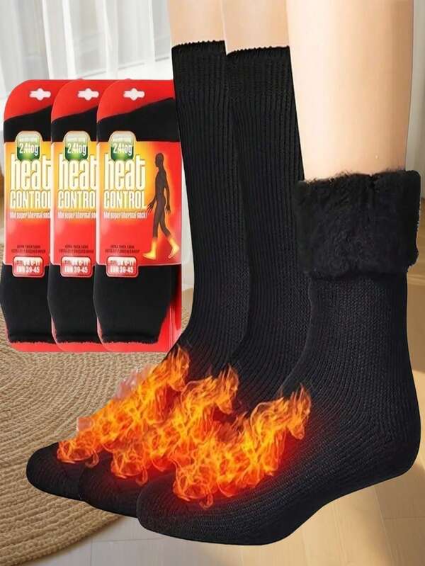 Conjunto de 1/3/5/10 pares de polainas de inverno masculinas extra grossas e com forro térmico reforçado - polainas de lã macias e confortáveis, presente de Natal para o pai, unissex, adequadas para clima frio, polainas compridas, polainas de inverno pretas, polainas casuais grossas e quentes com absorção de umidade, adequadas para o ano todo [Sem caixa de papelão ou embalagem de papel]