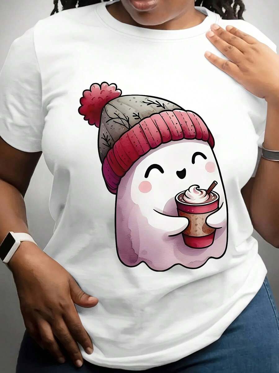 Camiseta 100% algodón de Talla Grande para Mujeres Jóvenes con Estampado de Elefante - 100% Casual Cuello Redondo Manga Corta Top para Primavera/Verano Ropa Urbana, Ropa de Tallas Grandes | Estampado de Elefante Juguetón | Textura Brillante